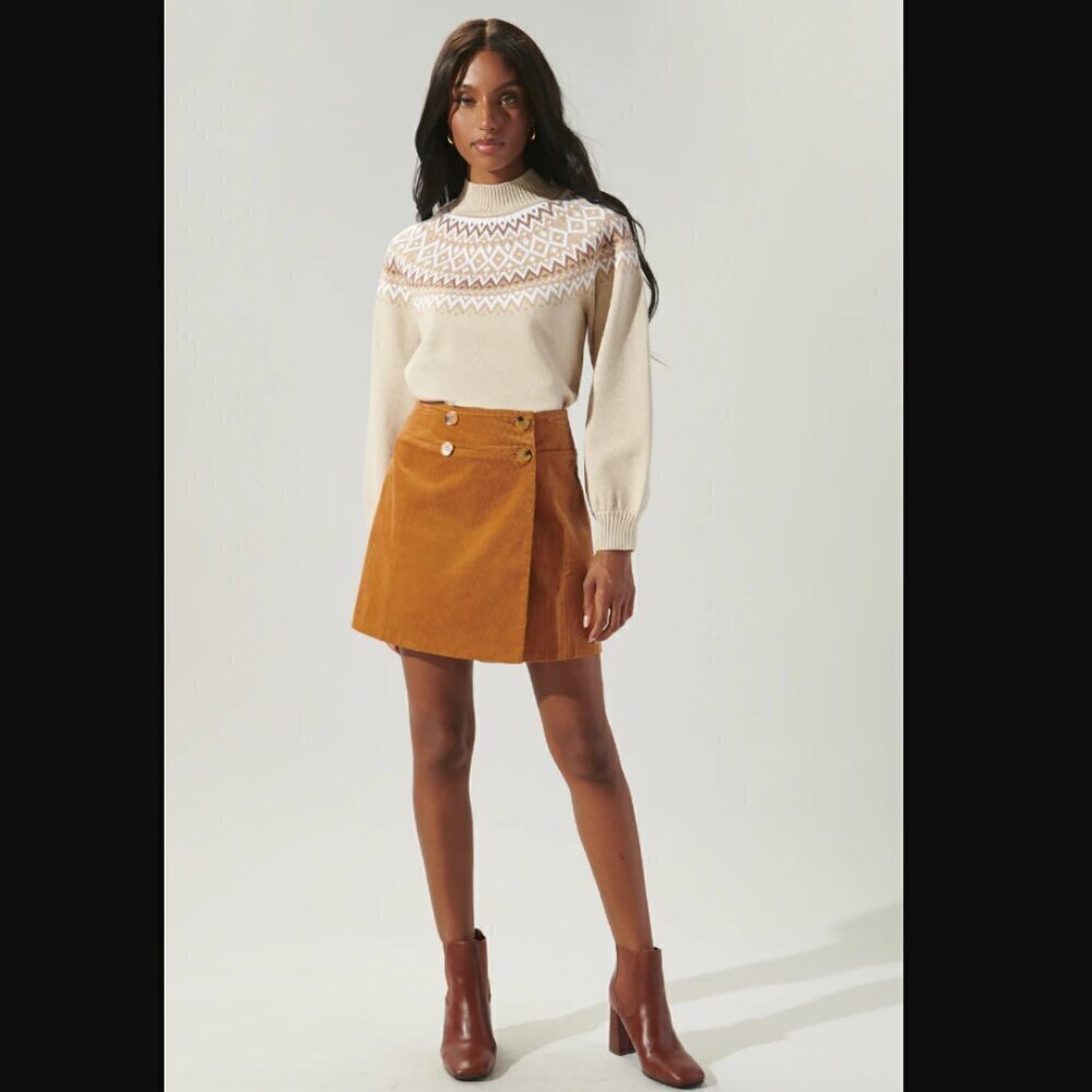 NWT Sugarlips Limitless Corduroy High Waisted Skirt in Burnt Orange Size L